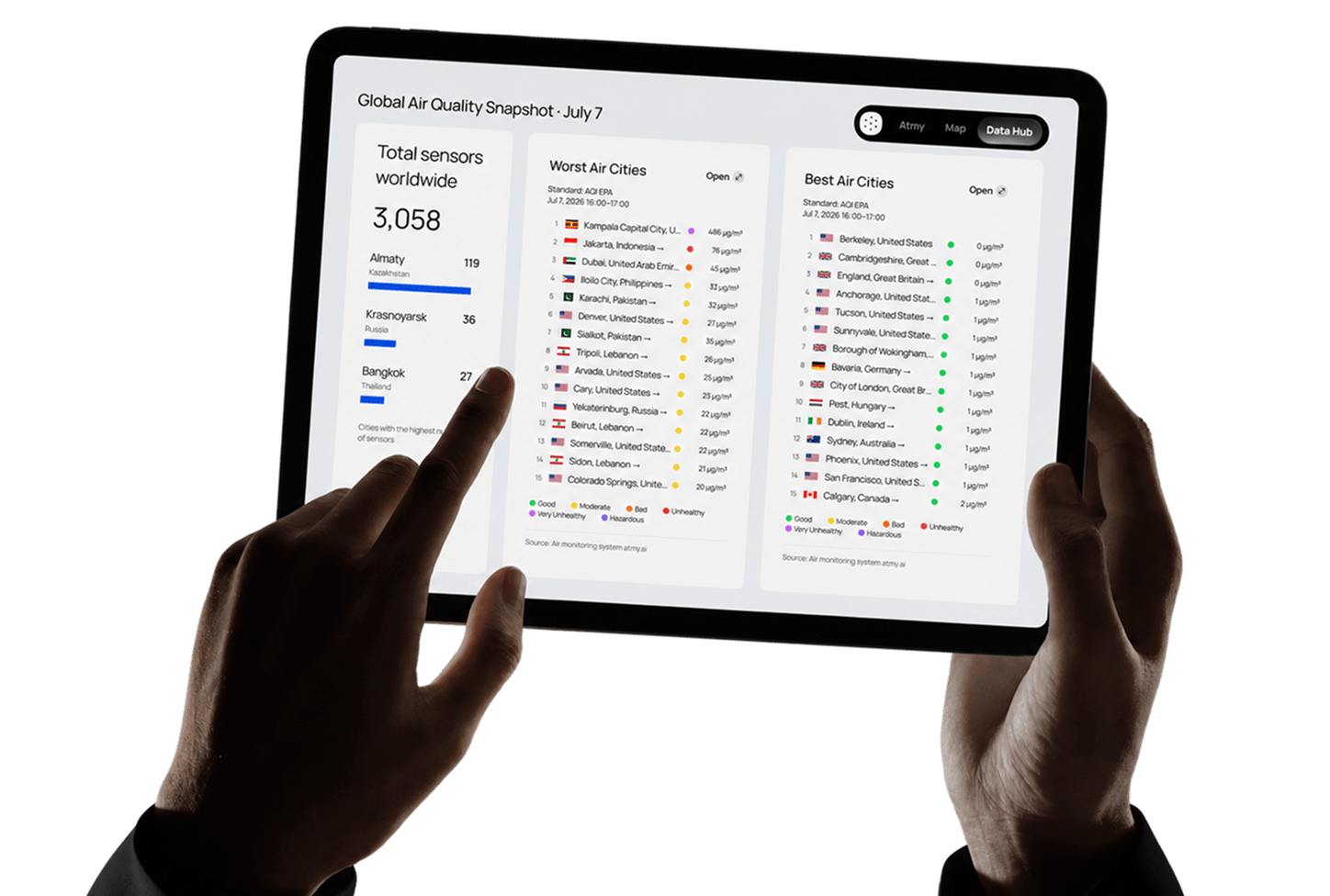 Atmy air quality ranking displayed on a tablet